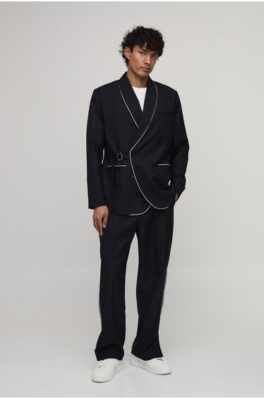 Satin Trim Split Hem Suit Trousers - black