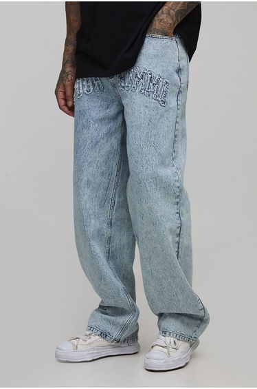 Tall Acid Wash Applique Relaxed Fit Jeans - acid wash light blue
