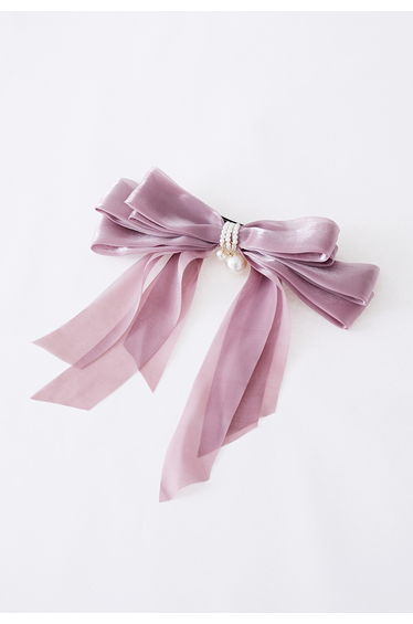 Organza Bowknot Pearl Hair Clip in Mauve