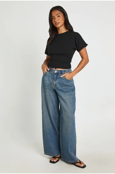 Petite Mid Waist Loose Wide Leg Jean - vintage wash