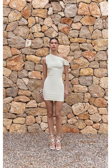 Cream Slinky Bead Tassel Detail Bodycon Dress