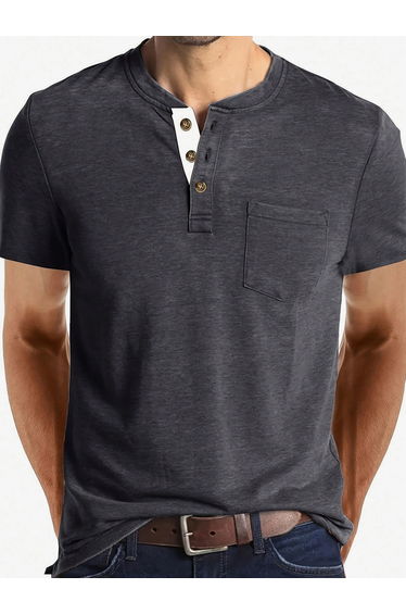 Men Henley Neck Short Sleeve T-Shirt