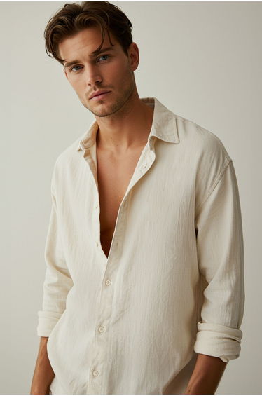 Stone Oversize Fit Linen Look Shirt Collar Woven Shirt
