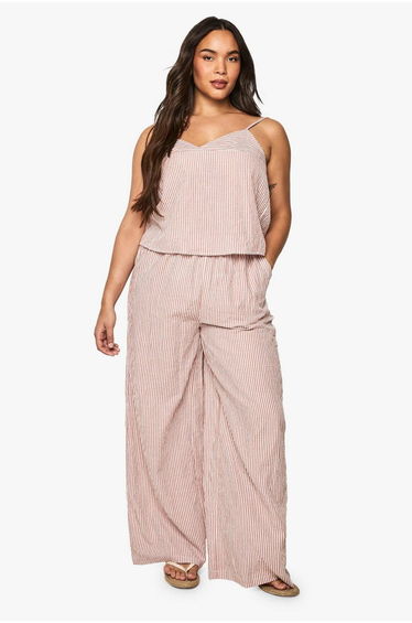 Plus Woven Stripe Top - terracotta