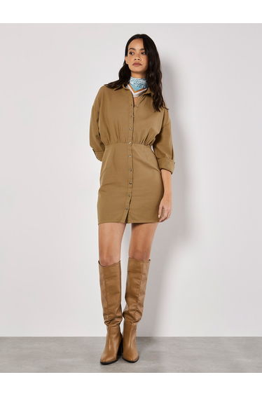 Fitted Twill Shirt Mini Dress