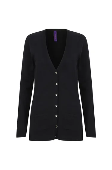 Henbury Ladies/Womens V-Neck Button Fine Knit Cardigan - Navy