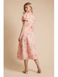 Floral Button Detail Puff Sleeve Midi Dress - 2
