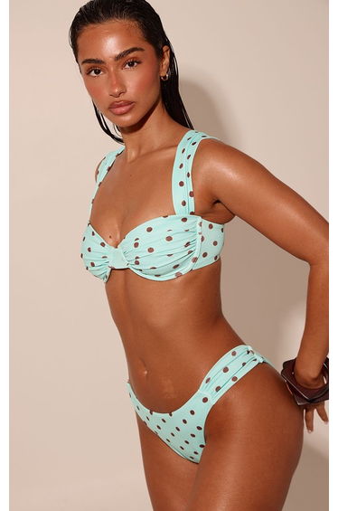 Mint Polka Dot Thick Strap Tanga Bikini Bottoms