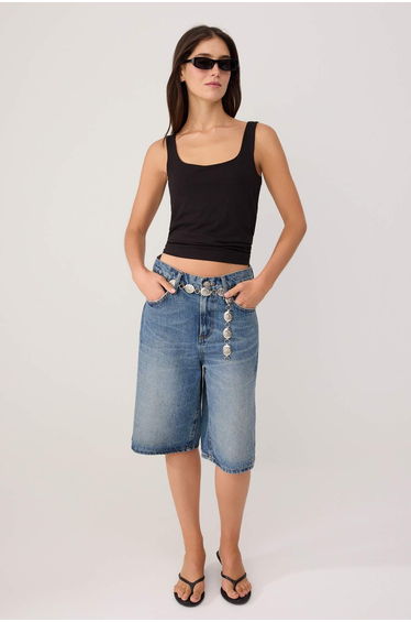 Black Plain Fitted Square Neck Thick Strap Sleeveless Cotton Stretch Knitted Undershirt