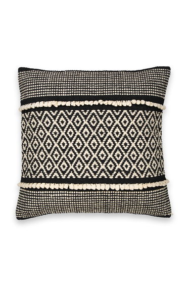 CURICO Geometric Monochrome Embroidered Cotton Cushion Cover