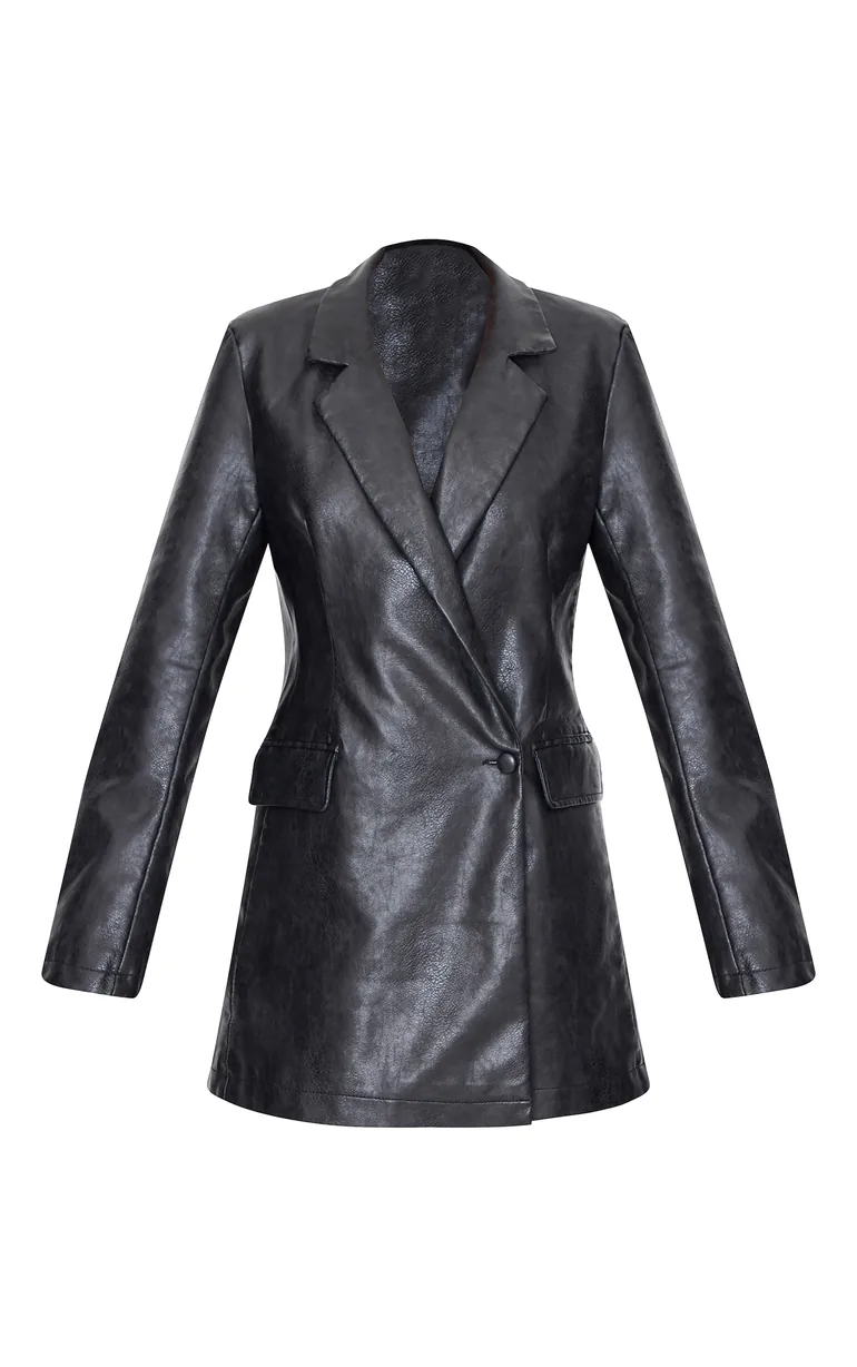 black faux leather blazer dress Women's Black Faux Leather Blazer Dress – Long Sleeve Belted Mini Dres –  DIACO