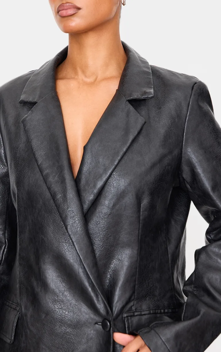Shop Black Structured Faux Leather Blazer Dress Prettylittlething Online in  Qatar