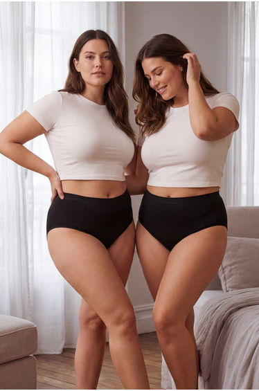 Black 2 Pack High Waist Gathering Plus Size Panties
