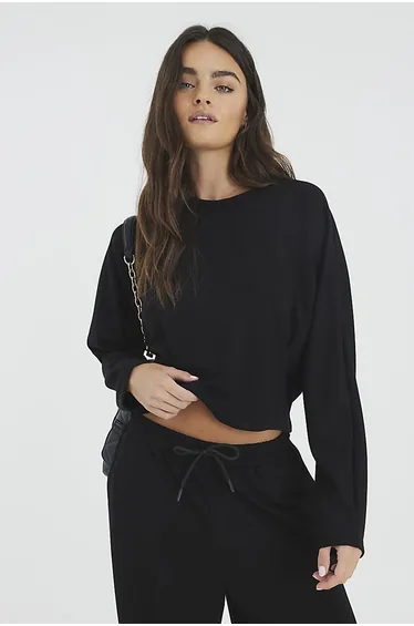 سويتشيرت بأكمام طويلة - أسود