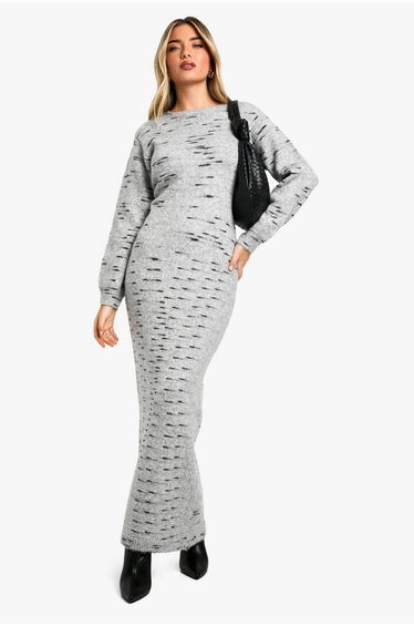 Soft Knit Marl Knitted Maxi Dress - grey