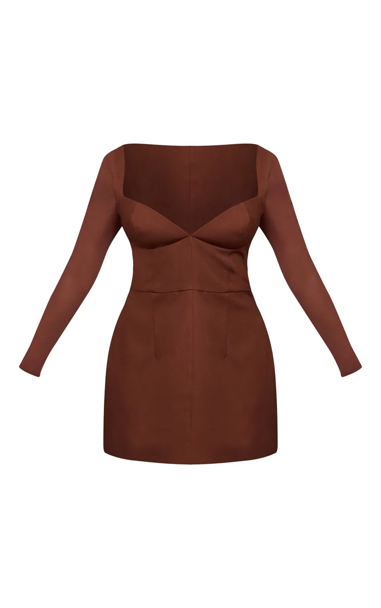 brown plunge mini dress SERPENTI PLUNGE MINI DRESS IN BROWN