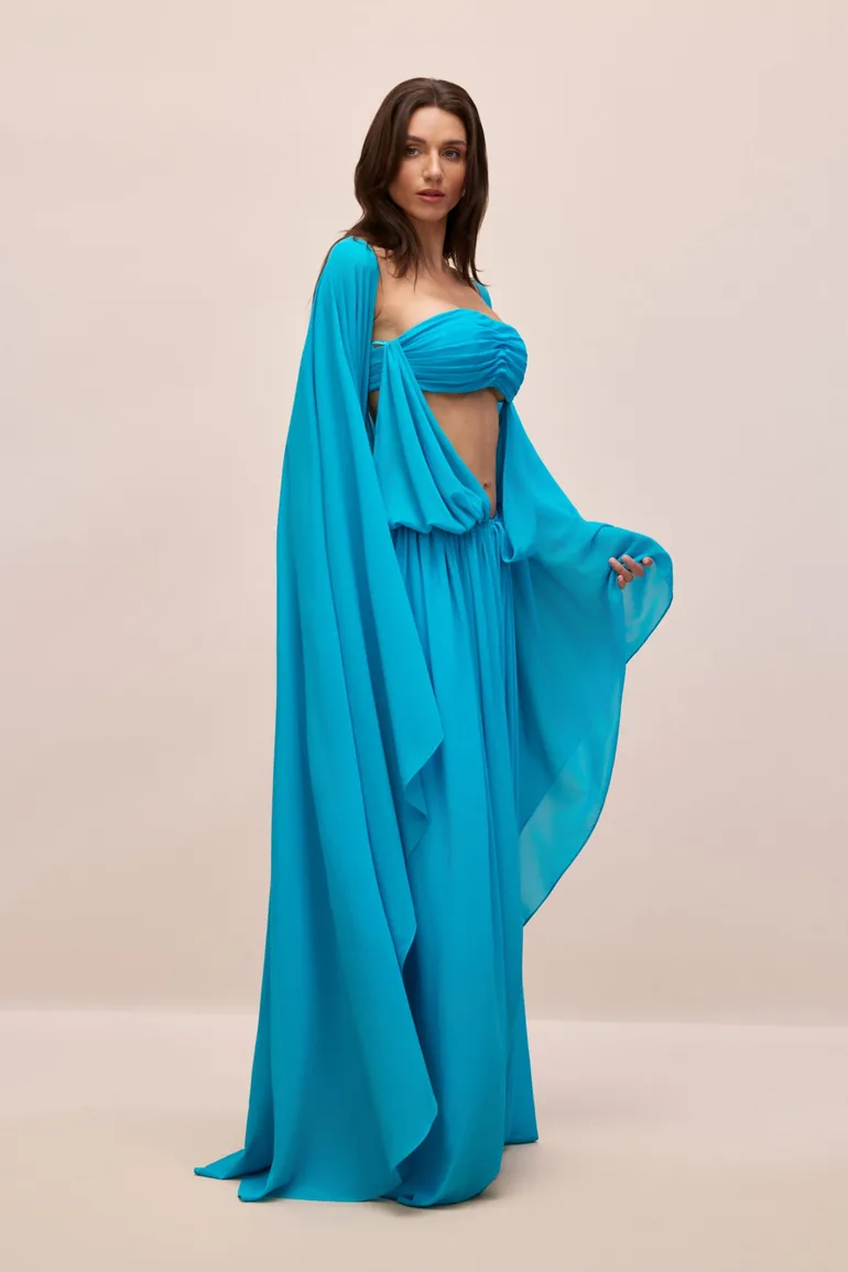 Eugenia Asymmetric Draped Cape Sleeve Maxi Dress Sunfere Blue : Evening  Dresses : VogaCloset Libya