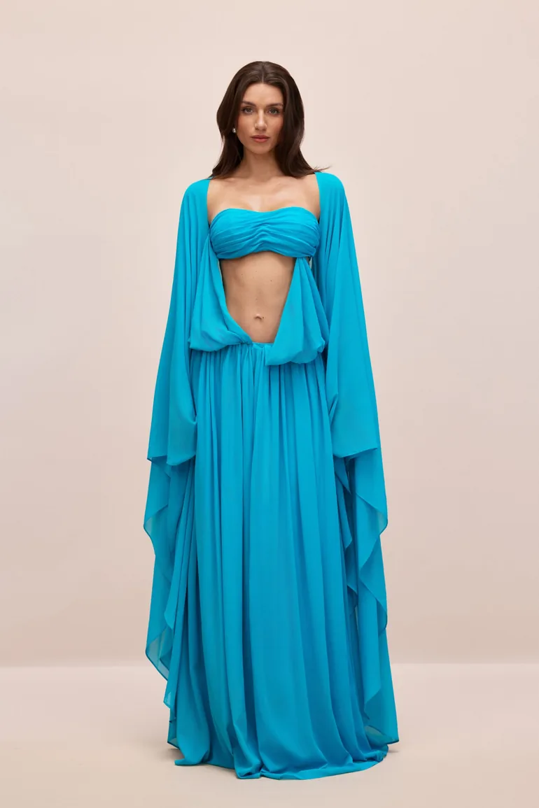 Eugenia Asymmetric Draped Cape Sleeve Maxi Dress Sunfere Blue : Evening  Dresses : VogaCloset Kazakhstan