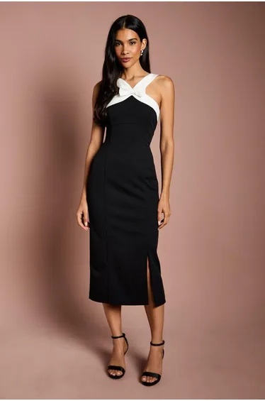 Cross Neck Bow Detail Pencil Dress