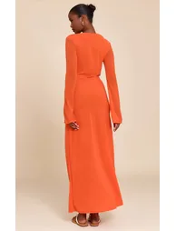 فستان ماكسي شيفون بأكمام طويلة لون أحمر - 1