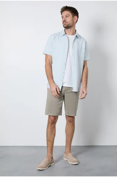 Khaki Cotton Linen Shorts