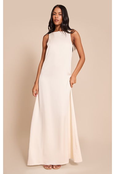 Tall Cream Satin Boat Neck Sleeveless Maxi Dress