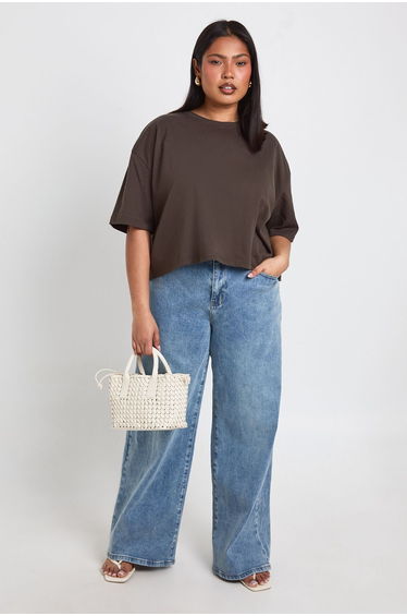 Plus Basic Oversized Boxy Crop T-Shirt - charcoal