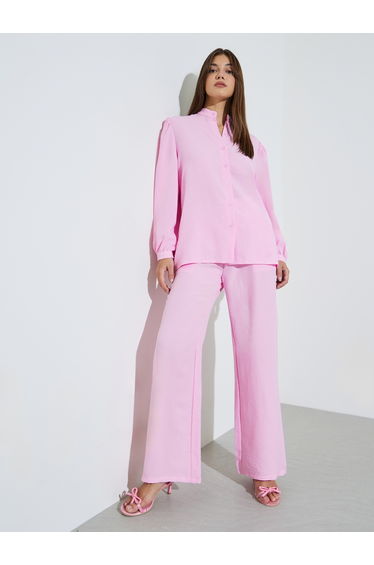 Pink Longline Shirt and Wide Leg Pants Co-Ord Set