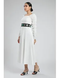 Dress With Embroidered Waist Belt - 1