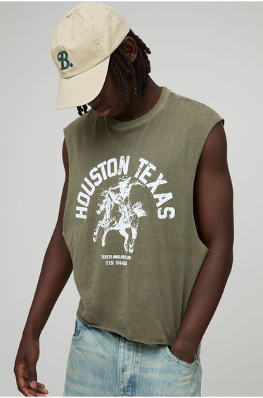 Oversized Boxy Western Washed Graphic Tank - khaki