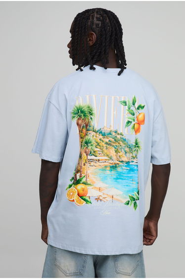Blue Oversized Rivera Print T-Shirt - blue