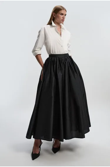 Taffeta Woven Maxi Skirt