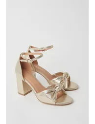 Wide Fit Carmen Satin Knot Front High Block Heel Sandals - 2