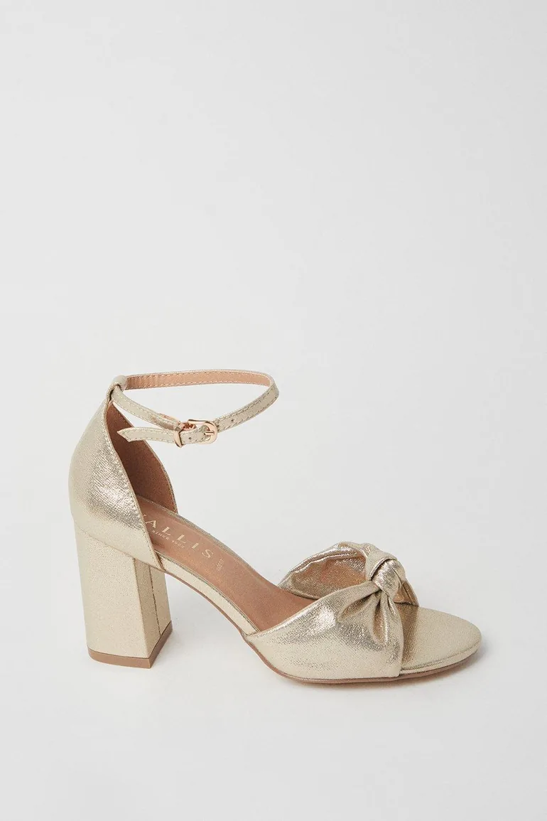 Wide Fit Carmen Satin Knot Front High Block Heel Sandals - 1