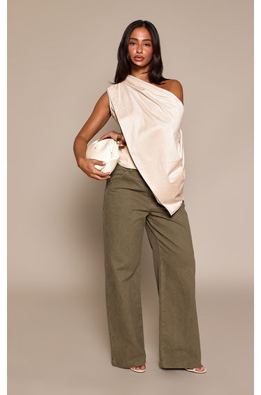 Petite Stone Suede One Shoulder Asymmetric Top