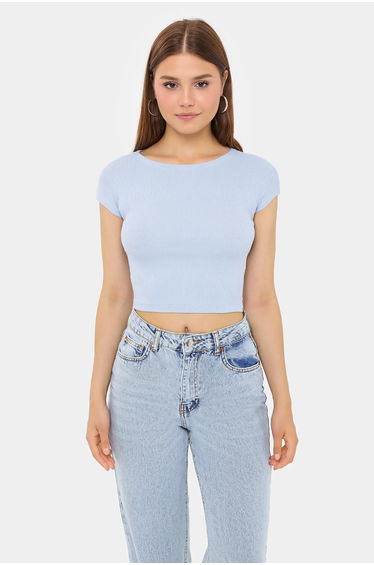 Basic Round Neck Short Sleeve Cropped Top
