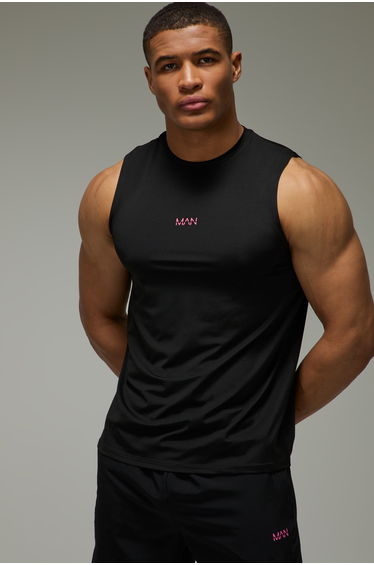 Man Active Performance Regular Fit Neon Logo Tank - black