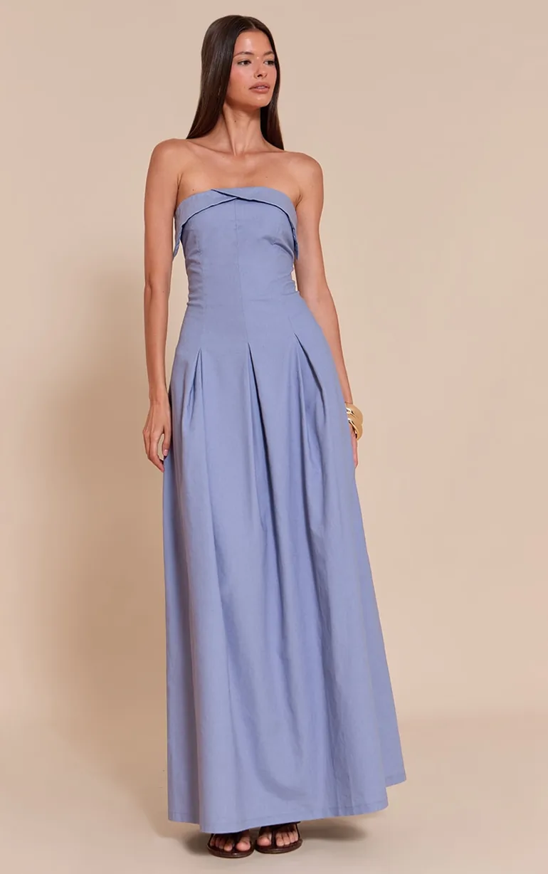blue open shoulder dress Frill Detail Asymmetric Midaxi Dress Blue main image 1