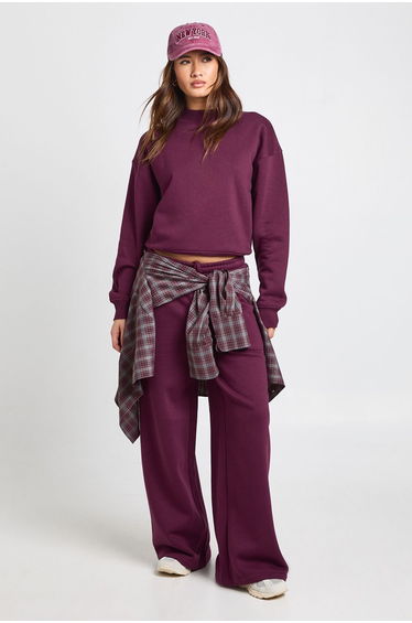 Extended Neck Sweatshirt Tracksuit - plum