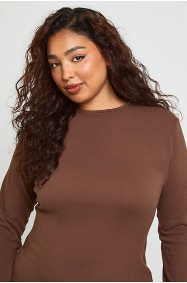 Plus Super Soft Rib Frill Hem Shift Dress - chocolate product thumbnail 4