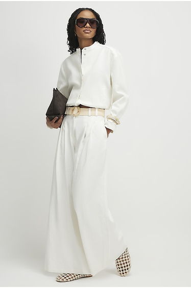 White Belted Wide Leg Trousers