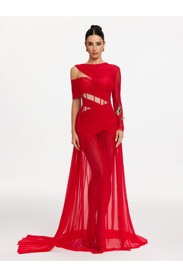 Malati Corset Cutout Mesh Maxi Dress
