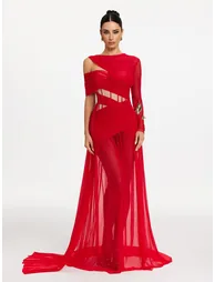 Malati Corset Cutout Mesh Maxi Dress