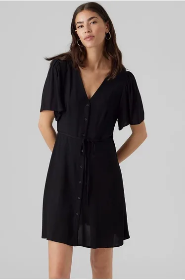 Tie-Waist V-Neck Short Sleeve Mini Dress