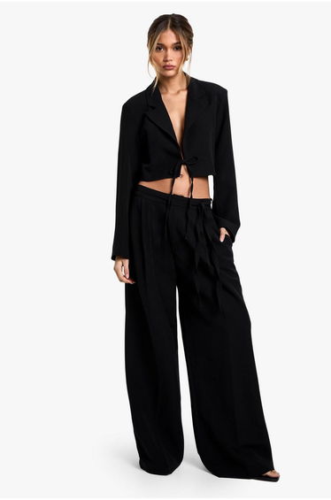 Tailored Woven Belted Straight Leg Trouser - black