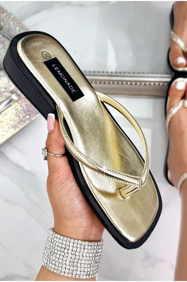 Lemonade Crystal Glide Slip-On Chunky Flip Flops Gold