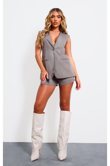 Taupe Premium Tailored Woven Longline Waistcoat