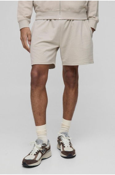 Relaxed Fit Mid Length Basic Lightweight Shorts - stone