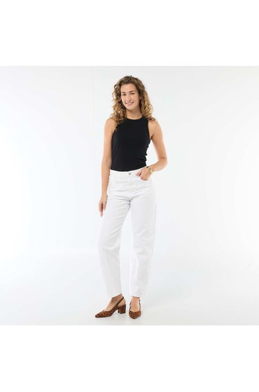 Cotton Denim Barrel Leg Pants WHITE