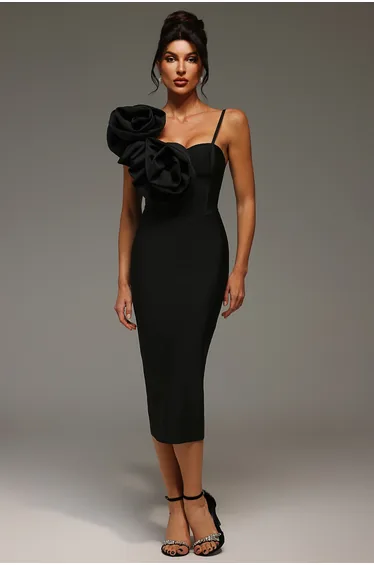 Lzada Halter Flrs Bandage Midi Dress